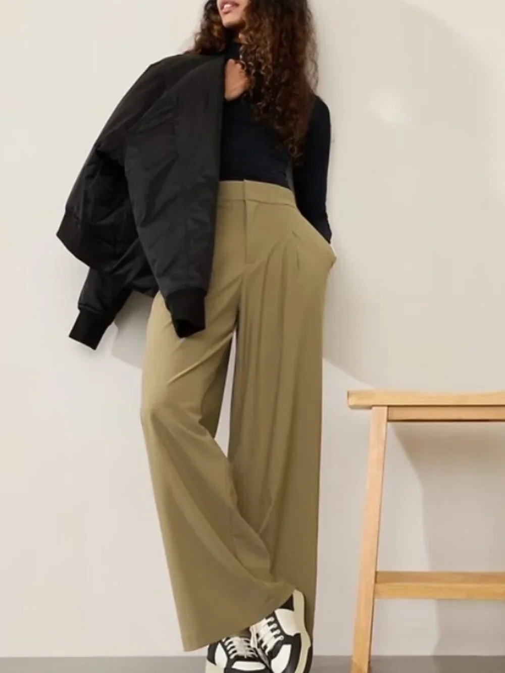 Athleta Pinnacle High Rise Trouser tan Wide Leg pants 10